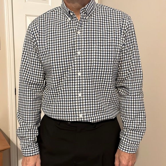 J.Crew navy/black and white checked size large slim fit, long sleeve button down - Picture 2 of 4